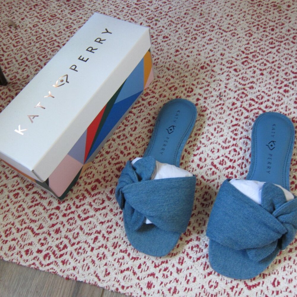Katy Perry The Halie Bow Denim Slide Sandal 8M/38